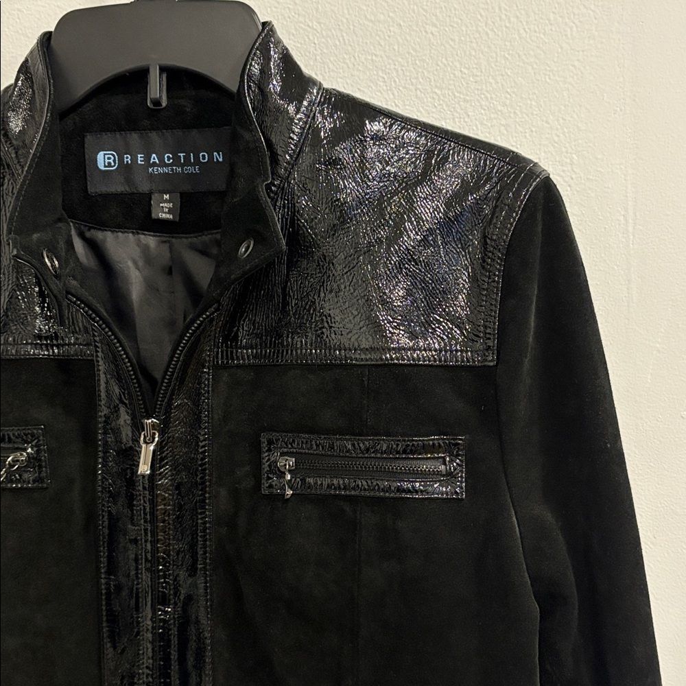 Leather/Suede Kenneth Cole Reaction Women’s 
Glossy Black Leather Suede Jacket - Picture 3 of 13